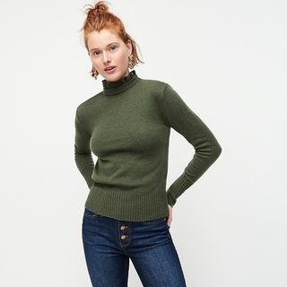 J.Crew + Wool-Blend Ruffle-Neck Sweater