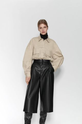 Zara + Faux Leather Long Shorts
