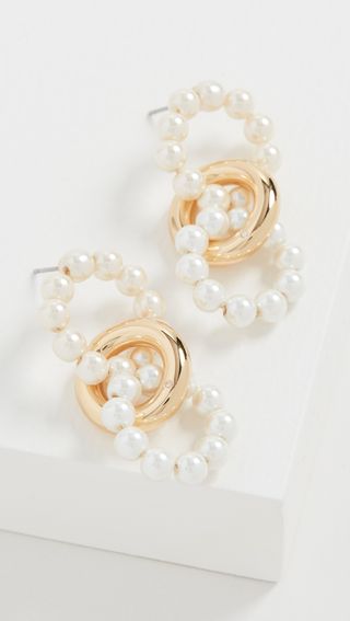 BaubleBat + Imitation Pearl and Gold Link Earrings