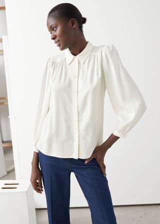 
Other Stories + Gathered Crepe Button Down Blouse $59