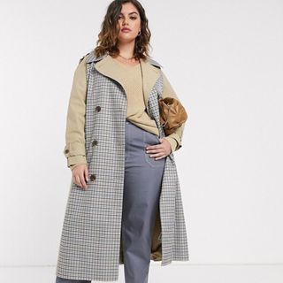 ASOS Design + Trench Coat With Check Splicing