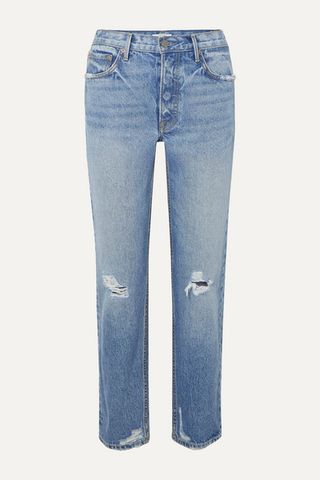 Grlfrnd + Helena Distressed Mid-Rise Straight-Leg Jeans