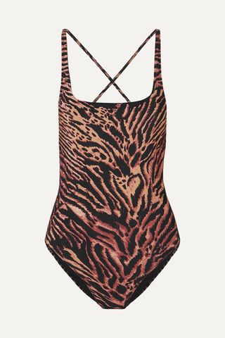 Ganni + Tiger-Print Swimsuit