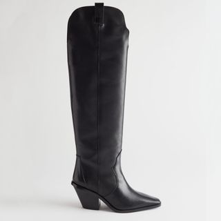 & Other Stories + Knee High Leather Cowboy Boots in Black