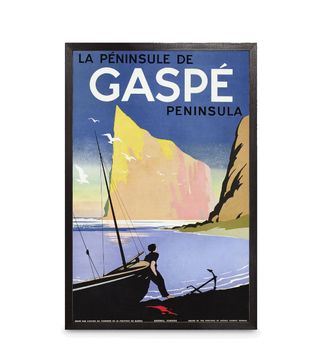 Gaspé Peninsula + Ash Wood Framed Vintage Poster Print, 72 x 47cm, Blue/Multi