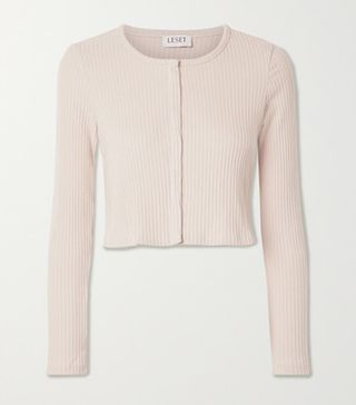 Leset + Alison Cropped Ribbed Stretch-Jersey Cardigan