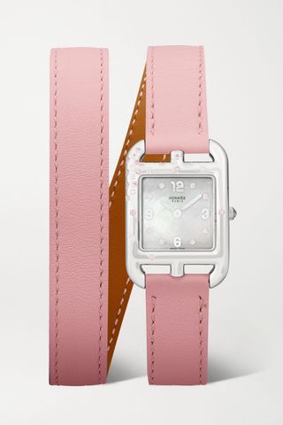 Hermès Timepieces + Cape Cod Double Tour 23mm Small Stainless Steel, Leather, Mother-Of-Pearl, Sapphire and Diamond Watch