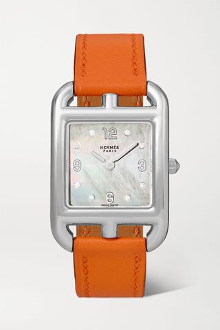 Hermès Timepieces + Cape Cod 23mm Small Stainless Steel, Leather, Mother-Of-Pearl and Diamond Watch