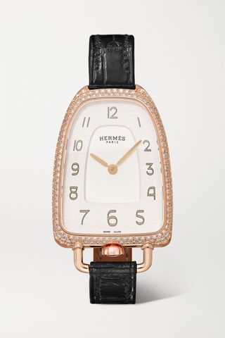 Hermès Timepieces + Galop D'Hermès 26mm Medium 18-Karat Rose Gold, Alligator and Diamond Watch