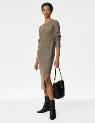 M&S Collection + Air-Yarn Ribbed Split Hem Knitted Dress