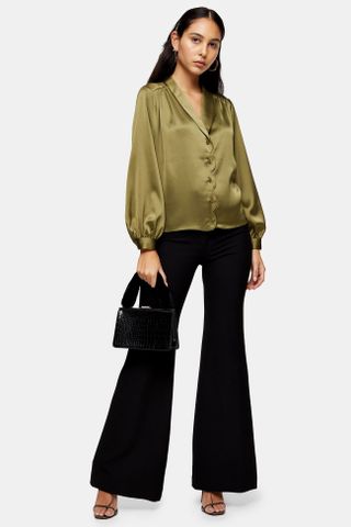 Topshop + Khaki Scallop Satin Shirt