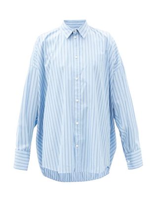 Balenciaga + Oversized Striped Cotton-Poplin Shirt
