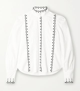 See By Chloe + Pintucked Embroidered Cotton-Poplin Blouse