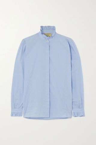 Purdey + Pie Crust Ruffled Embroidered Cotton-Chambray Shirt