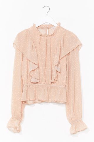 Nasty Gal + Gave It Our Best Spot Ruffle High Neck Blouse