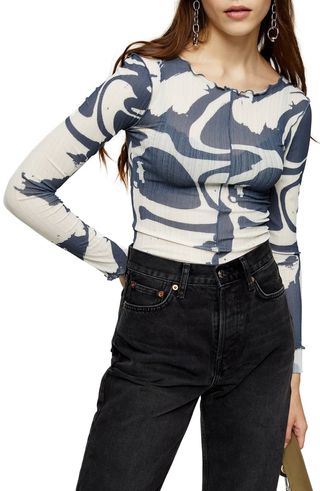 Tosphop + Abstract Print Long Sleeve Top