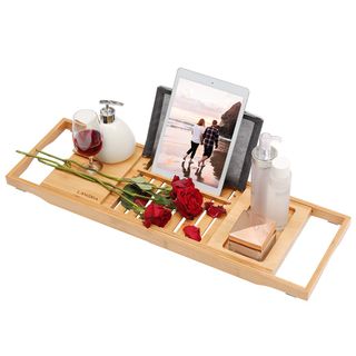 Langria + Bamboo Bathtub Caddy Tray With Extending Sides