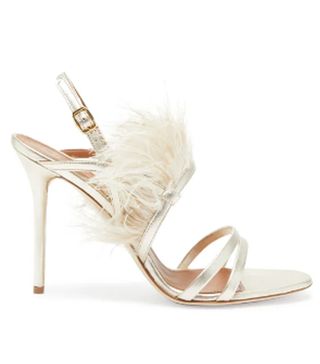 Malone Souliers + Sonia Feather-Trimmed Metallic-Leather Sandals