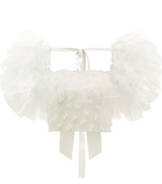 Rodarte + Tulle-Sleeve Bow-Appliqué Cropped Top