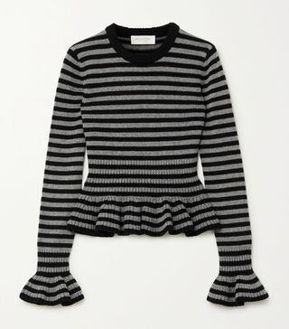 Michael Kors Collection + Striped Cashmere Peplum Top