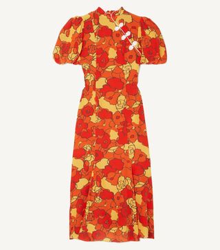 De La Vali + Bluebell Appliquéd Floral-Print Silk-Georgette Midi Dress