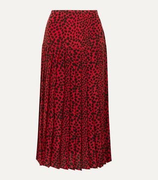 Rixo + Tina Pleated Leopard-Print Silk Crepe de Chine Midi Skirt