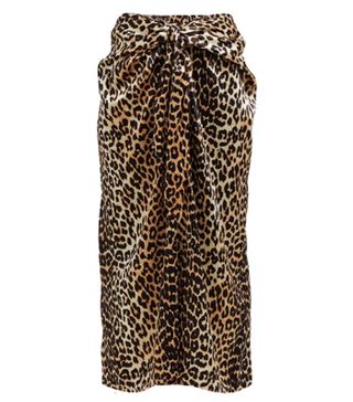 Ganni + Leopard-Printed Silk-Blend Midi Skirt