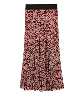 Topshop + Pink Animal Spot Print Pleated Midi Skirt