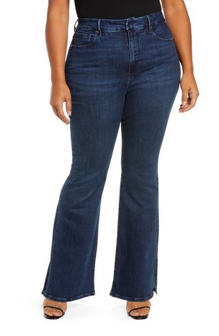 Good American + Good Legs High Waist Side Slit Organic Cotton Flare Jeans