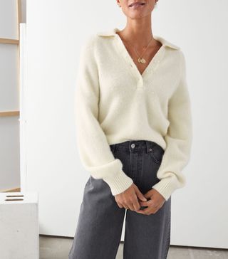 & Other Stories + Ribbed Wool Blend Polo Sweater