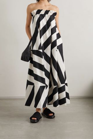 Tory Burch + Strapless Striped Cotton-Sateen Maxi Dress