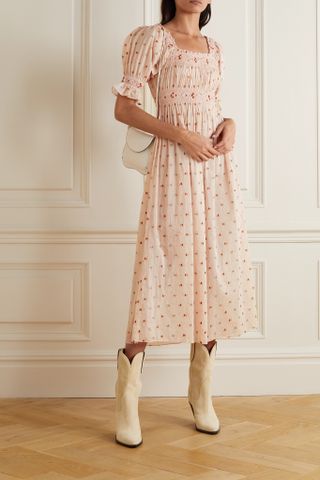 Dôen + Eclipse Embroidered Organic Cotton-Voile Dress