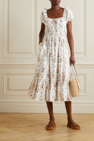 LoveShackFancy + Terrence ruffled floral-print cotton-poplin midi dress
