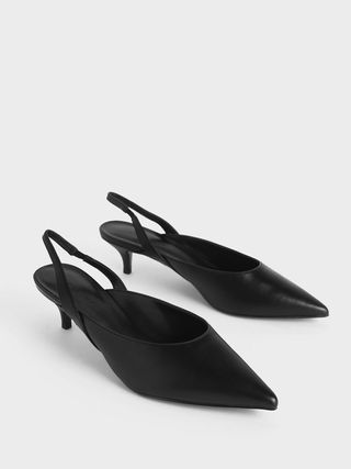 Charles & Keith + Two-Tone Pointed Toe Slingback Kitten Heels