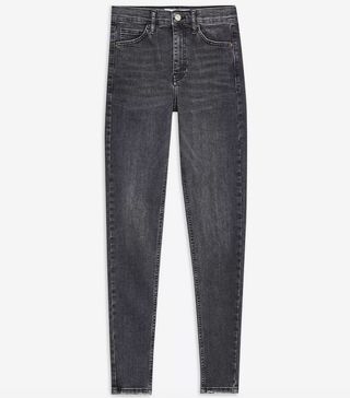 Topshop + Washed Black Abraided Hem Jeans