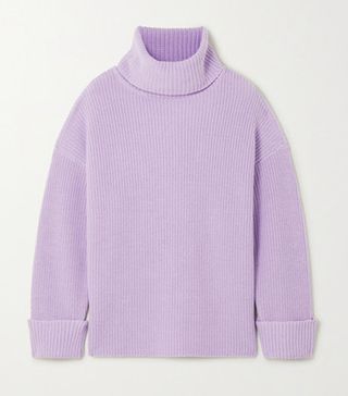 Alice & Olivia + Mel Open-Back Ribbed Wool-Blend Turtleneck Sweater