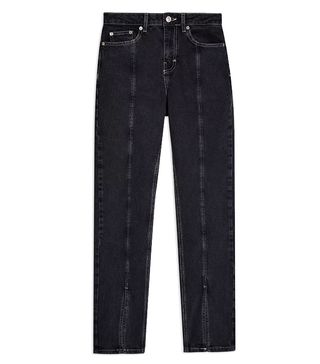 Topshop + Wash Black Split Hem Straight Jeans