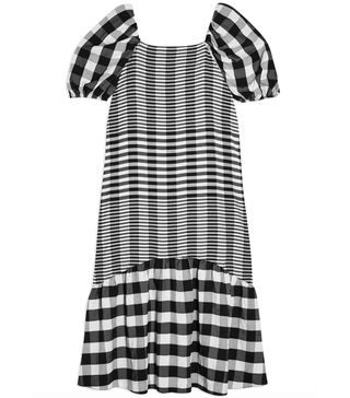 Topshop + Black and White Bubble Textured Midi Check Dress
