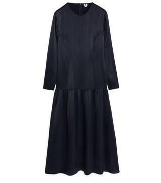 Arket + Drop-Waist Satin Dress