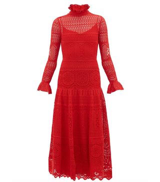 Alexander McQueen + Crocheted Lace Panelled Midi Dress