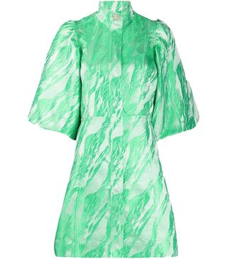 Ganni + Crystal-Button Puff-Sleeve Satin-Jacquard Dress