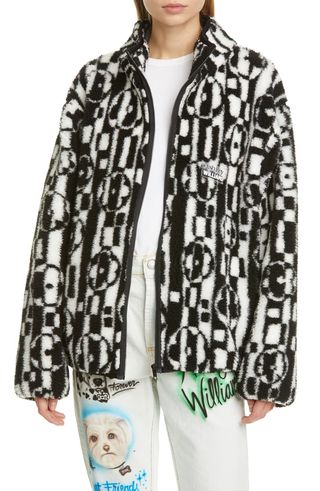 Ashley Williams + Juju Check Floral Zip Fleece Jacket