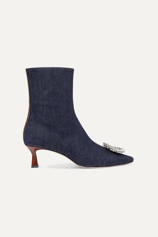Wandler + Bente Crystal-Embellished Denim Ankle Boots
