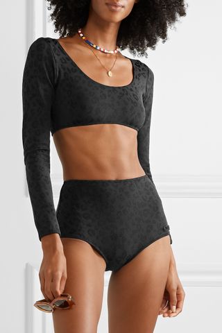 Solid & Striped + The Georgia Stretch Leopard-Jacquard Bikini Top