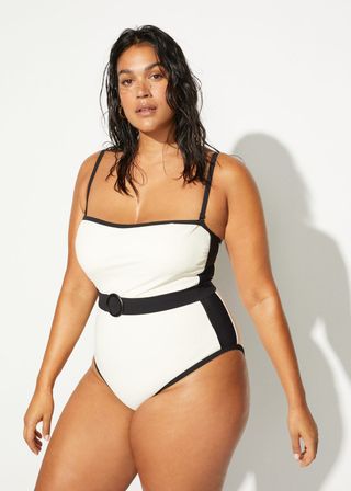 Mango + Bicolor Belt Swimsuit