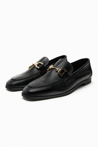 Zara + Buckled Soft Leather Loafers