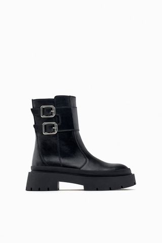 Zara + Buckled Leather Ankle Boots