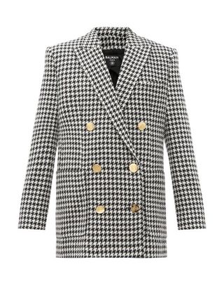 Balmain + Double-Breasted Houndstooth Wool-Blend Jacket