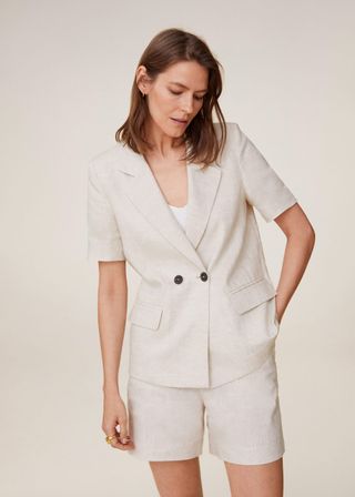 Mango + Double-Breasted Linen Suit Blazer