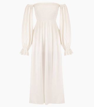 Sleeper + Atlanta Silk Dress In Pearl White